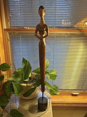 Nice! Vintage Wood Carved Mid Century Female Abstract Sculpture